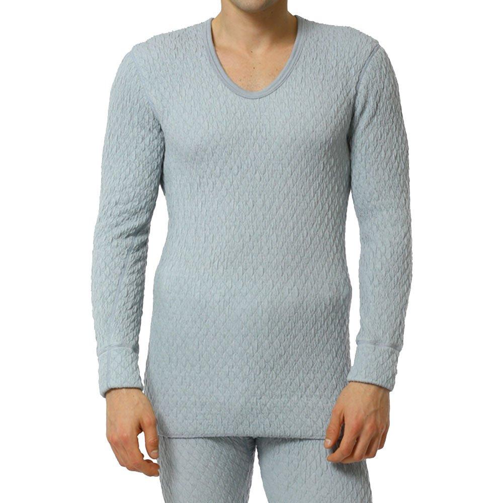 Hidamari Premium Wave Long Sleeve Warm Size Men's U-Neck Shirt, Underwear, Triple-Layer Construction, M, Off-White [PW901-OWH]