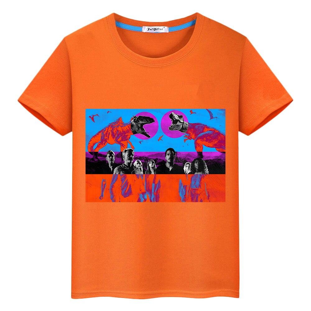 Dinosaur Summer Boy Girl 100%Cotton T-shirt Y2k One Piece Anime Tees Casual Short Print Tops Jurassic World Dominio Kids Clothes