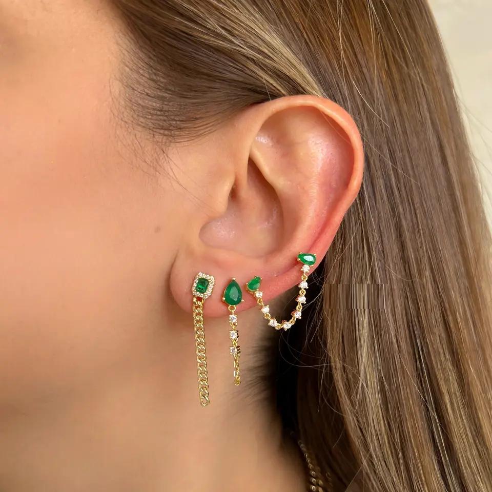 Long Turquoise Drop Earring With Round Cubic Zircon Gold Plated Turquoise Pear Shaped Drop Tassel Chain Earring
