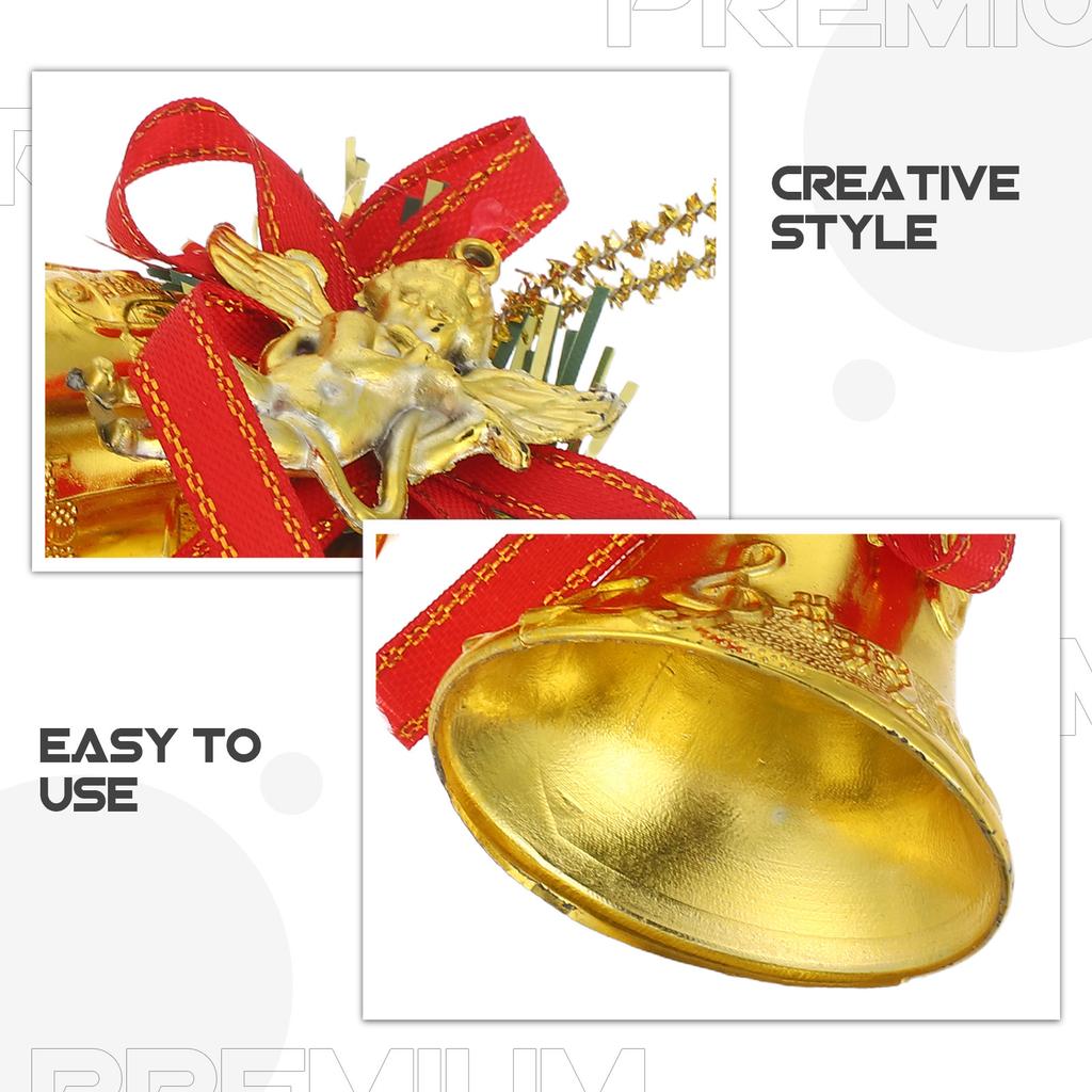 8 Stück Goldene Jingle Bells 4,5 cm Weihnachtsbaum Anhänger Ornamente Rote Schleife Kunststoff Mini Glocken für Feiertagsdekoration Kranz Girlande Geschenk