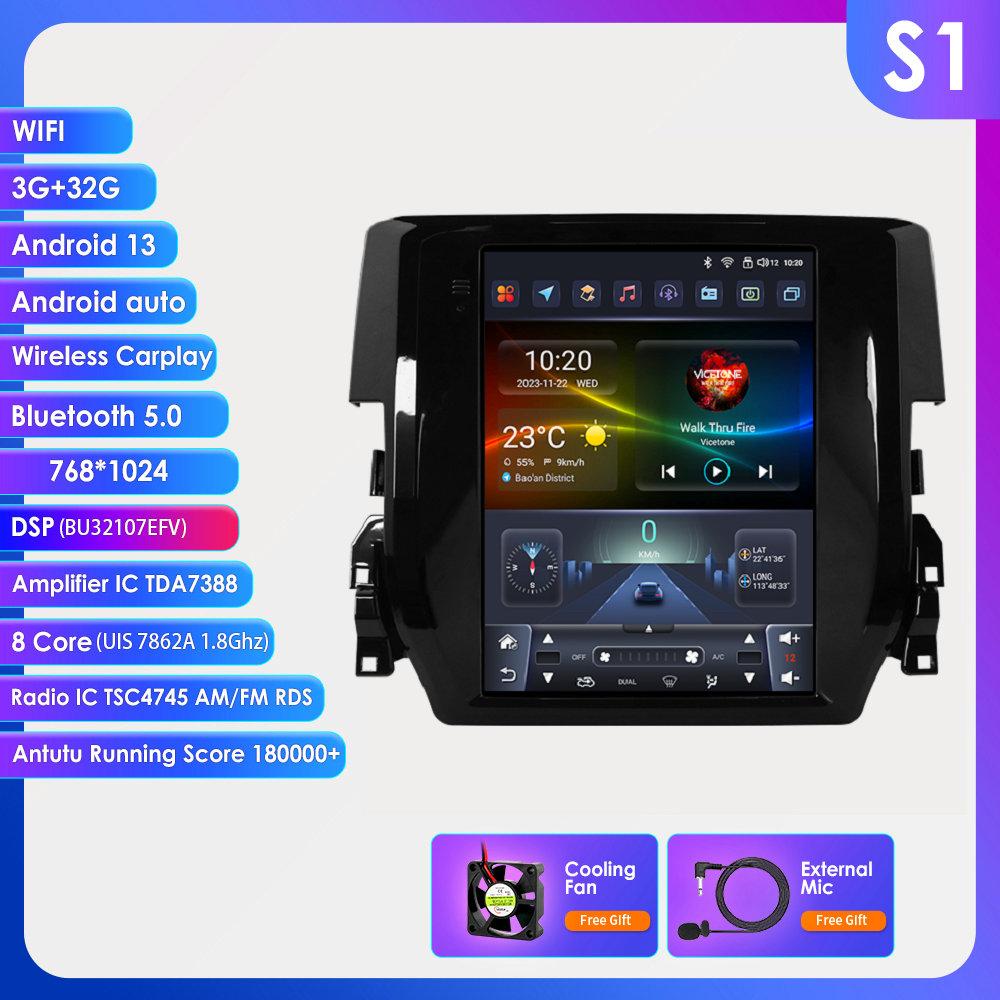 Ossuret Android Car Radio for Honda Civic 2015-2020 Multimedia Stereo 9.7inch Vertical Screen Carplay Android Auto Intelligent Screen GPS Stereo RDS