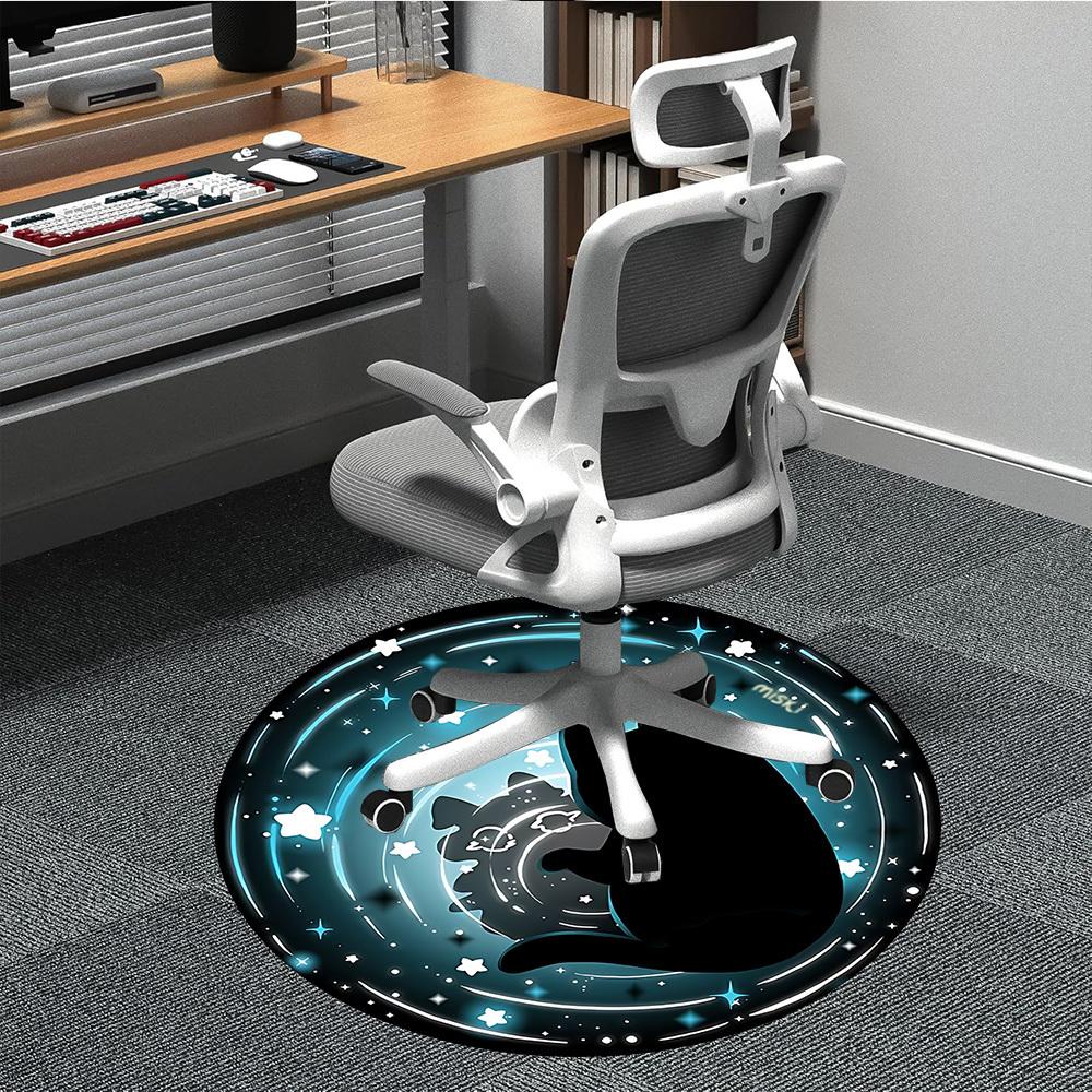 

1pc Cat Galaxy Office Round Area Rug, Under Office Chairs Bedroom Living Room Home Decor, Room Deco 80cm