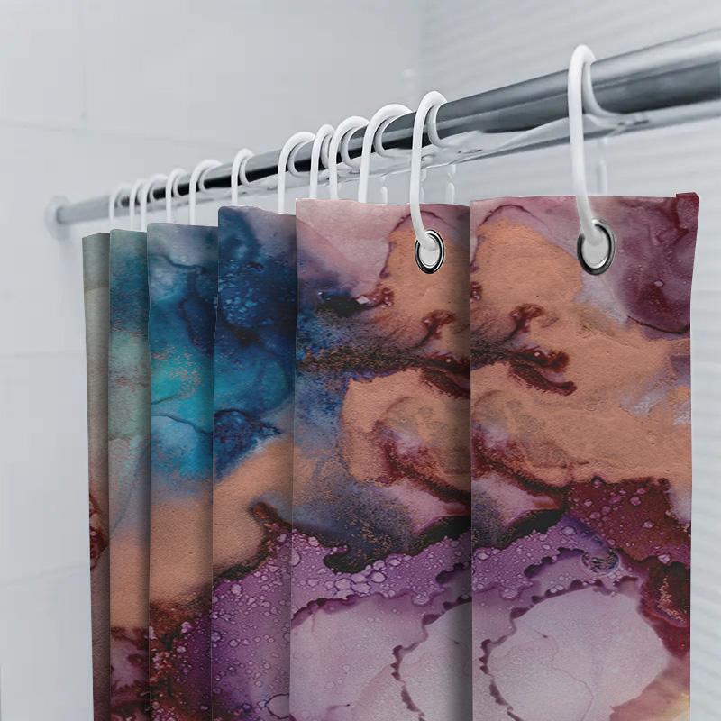 Luxury Shower Curtain With Watercolor Print Abstract Design For Bathroom Decorations.
