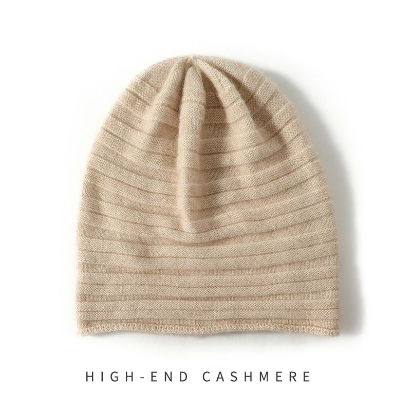 Women s Double Stripe Cashmere Hat - Autumn & Winter Wool Knit Warm Hat One Size