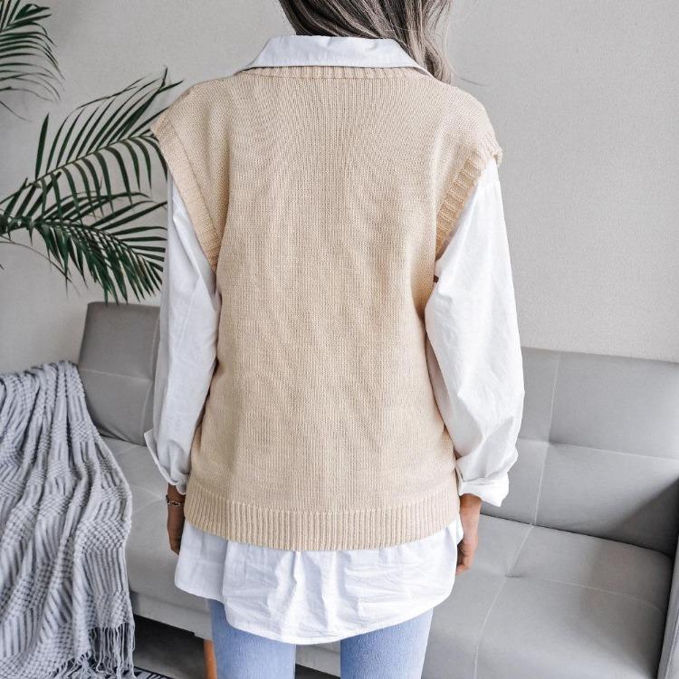 Women Sleeveless Knit Sweater Solid Color V Neck Twist Cutout Tank Top Sizes S To L