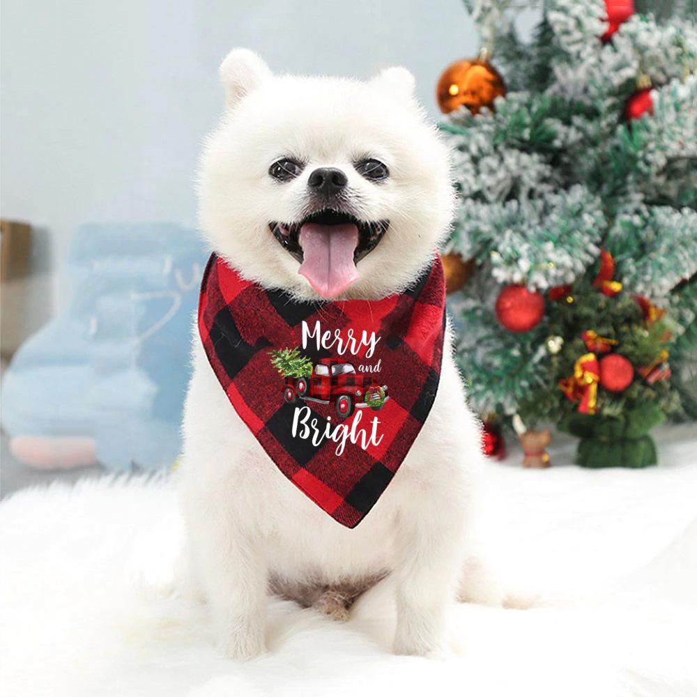 Happy And Bright Truck Printed Dog Cat Scarf Bandana Pet Bib Saliva Towel Washable Pet Accessories Christmas Decor New Year Gift