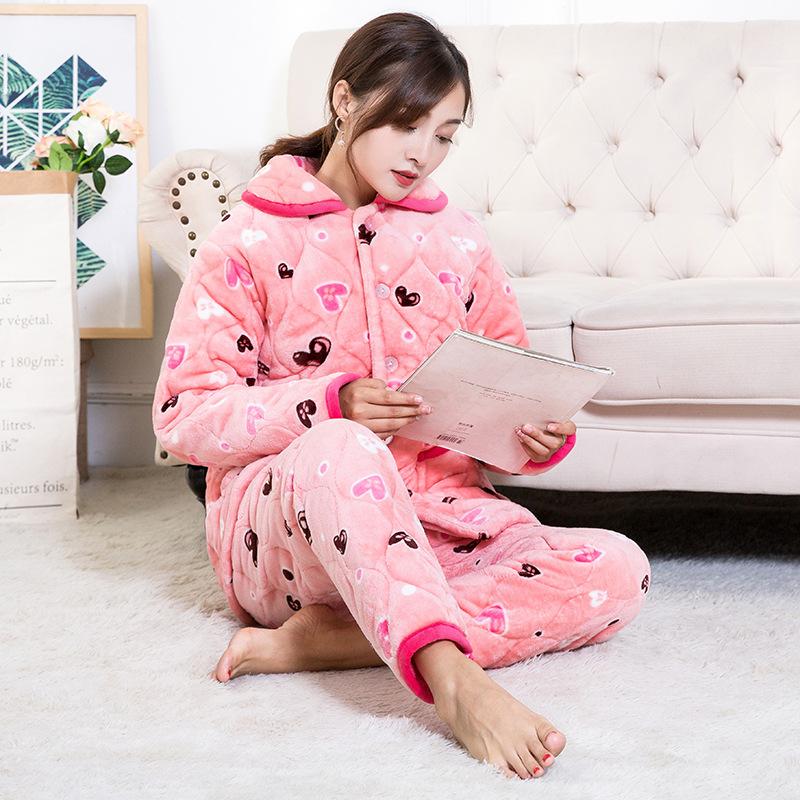 Women's Winter Pajamas Three-layer Thickened Padded Cotton To Keep Warm and Fleece Coral Fleece Padded Jacket