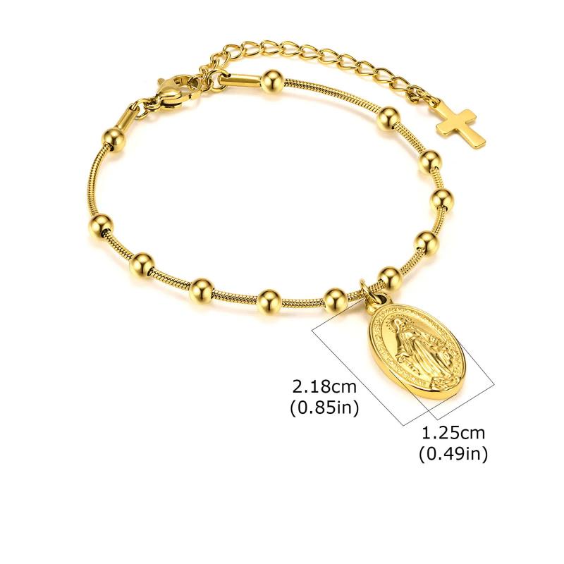 

Браслет-розарий с крестом Девы Марии для женщин, цепочка из бусин, нержавеющая сталь, регулируемый, религиозное украшение, подарок золотой
