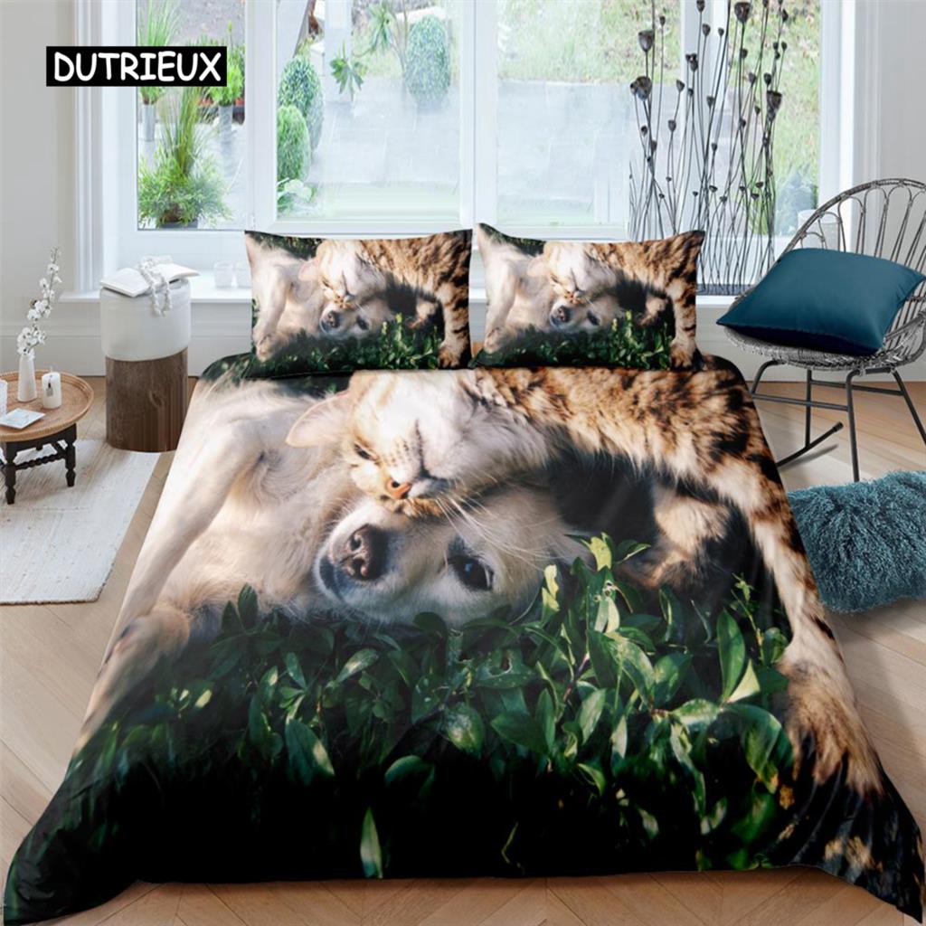Zestaw poszewek na kołdrę dla kotów, wzór dla kotów, podwójny zestaw pościeli, uroczy kociak dla chłopców, poliester, tajemniczy czarny kot, poszewka na kołdrę w rozmiarze king size