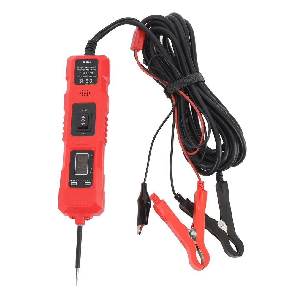 Car Circuit Tester DC 6 to 36V Multifunctional High Sensitivity with 2 Clips Power Circuit Probe Tester for Vehicles Red