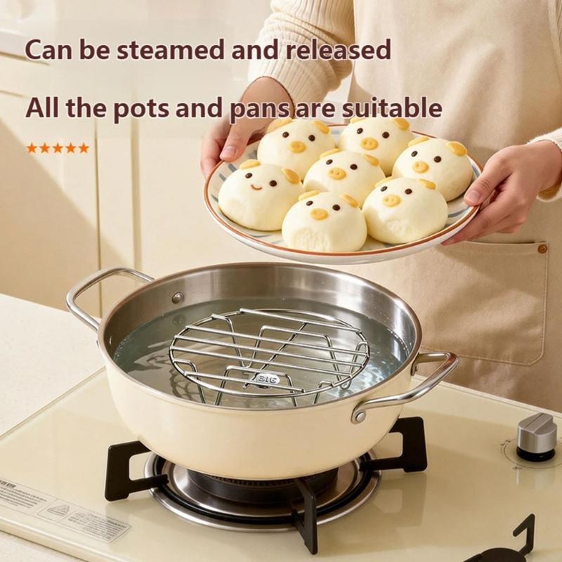 Cookware Steam Rack Insert, Round Metal Tray with Support Feet for Warming Plates, Heating Bowls, and Kitchen Cooking