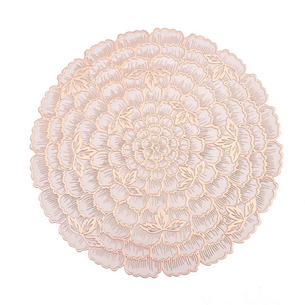 Creative Kitchen Round Placemats PVC Gold Place Mats Washable Flower Leaf Dining Table Mats Party Table Decorative