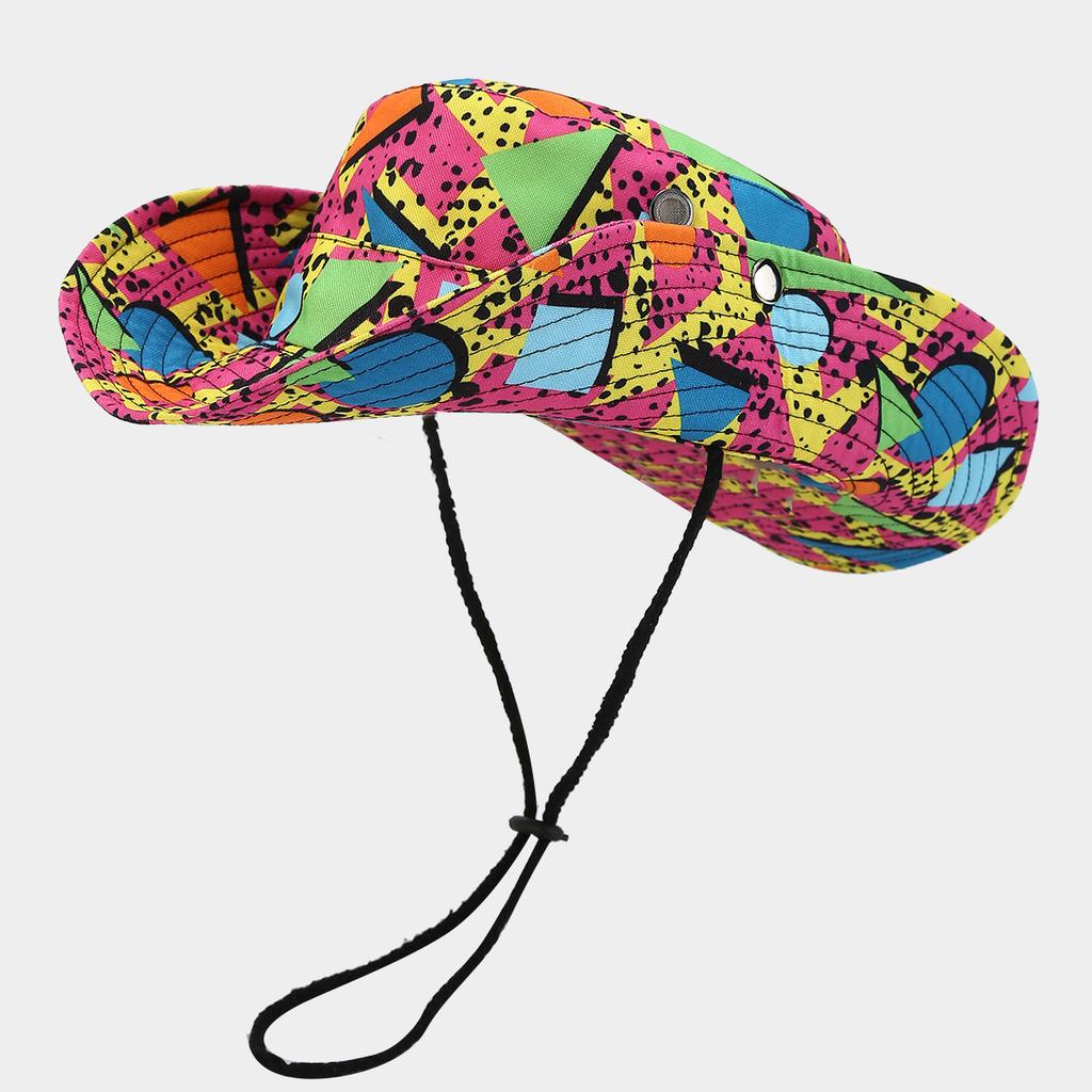 American New Big Eaves Western Denim Style Full Print Bucket Hat Men and Women Outdoor Sunscreen Sunshade Sun Hat Tide Basin Hat