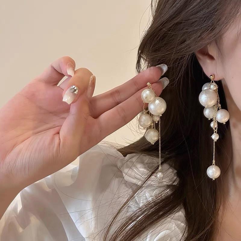 New 1Pair Elegant Pearl Long Tassels Earrings Fashion Dangle Earring For Women Girls Trendy Shiny Earrings Wedding Jewelry Gifts