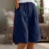 Pantaloni da donna a tinta unita con tasche, bottoni alla moda, pinocchietti, cotone e lino, pantaloncini larghi con elastico in vita