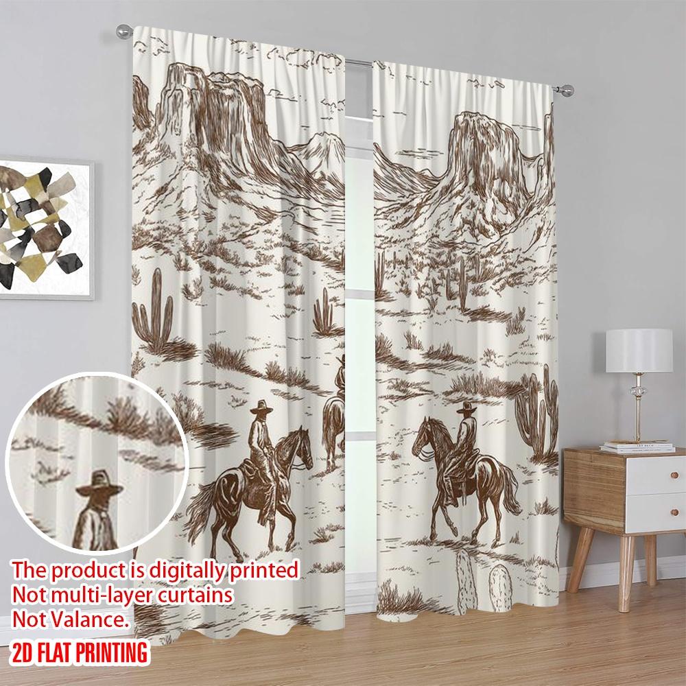 2 st, 2D-plantryckta Ljusfiltrerande Gardiner Ökenryttare(1) Mångsidigt tyg (utan spö) Gåvor Använd för Vardagsrum,