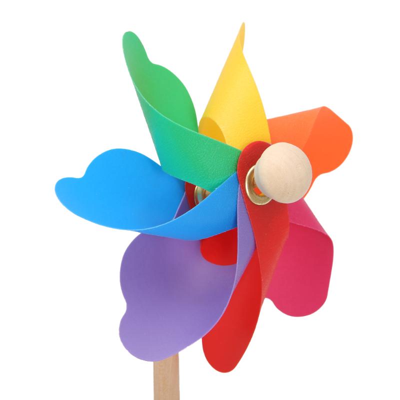 QINREN Wood Sunflower Windmill Wind Spinner Pinwheels Home Garden Yard Decoration Kids,Blue,Plastic