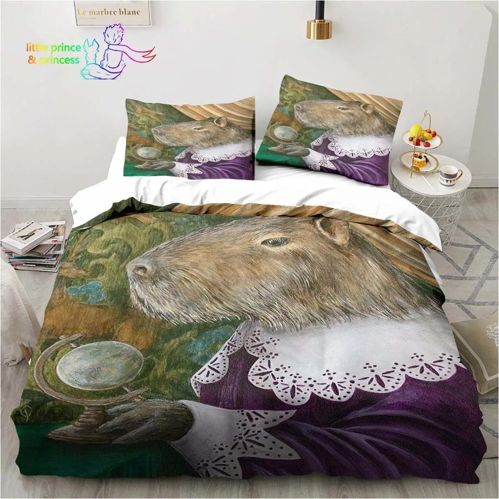 Kawaii Cute Animal Capybara Cartoon Comfortable Duvet Cover Pillowcase Bedding Set Children Bedroom Decoration Home Textile