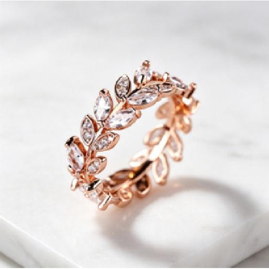 Hollow Branch and Leaf Ring with Zirconia Stones Commuter Fashion Rose Gold Olive Branch Design
