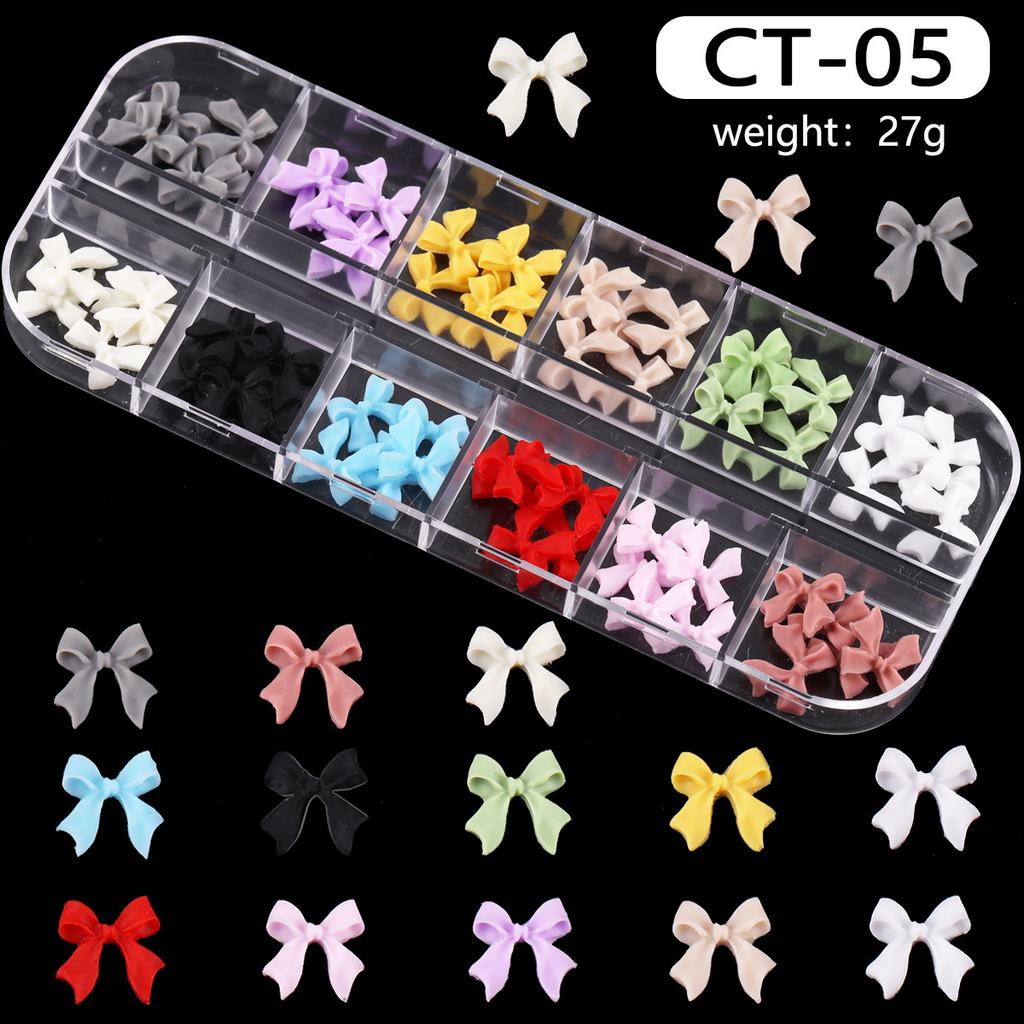 12-Grid Box Nail Art Resin Bow Streamer Ballet Alloy Butterfly Jewelry Diy Accessories