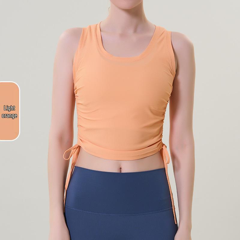 

Женский летний быстросохнущий нюдовый топ для йоги на кулиске - Спортивный и сексуальный L светло-оранжевый