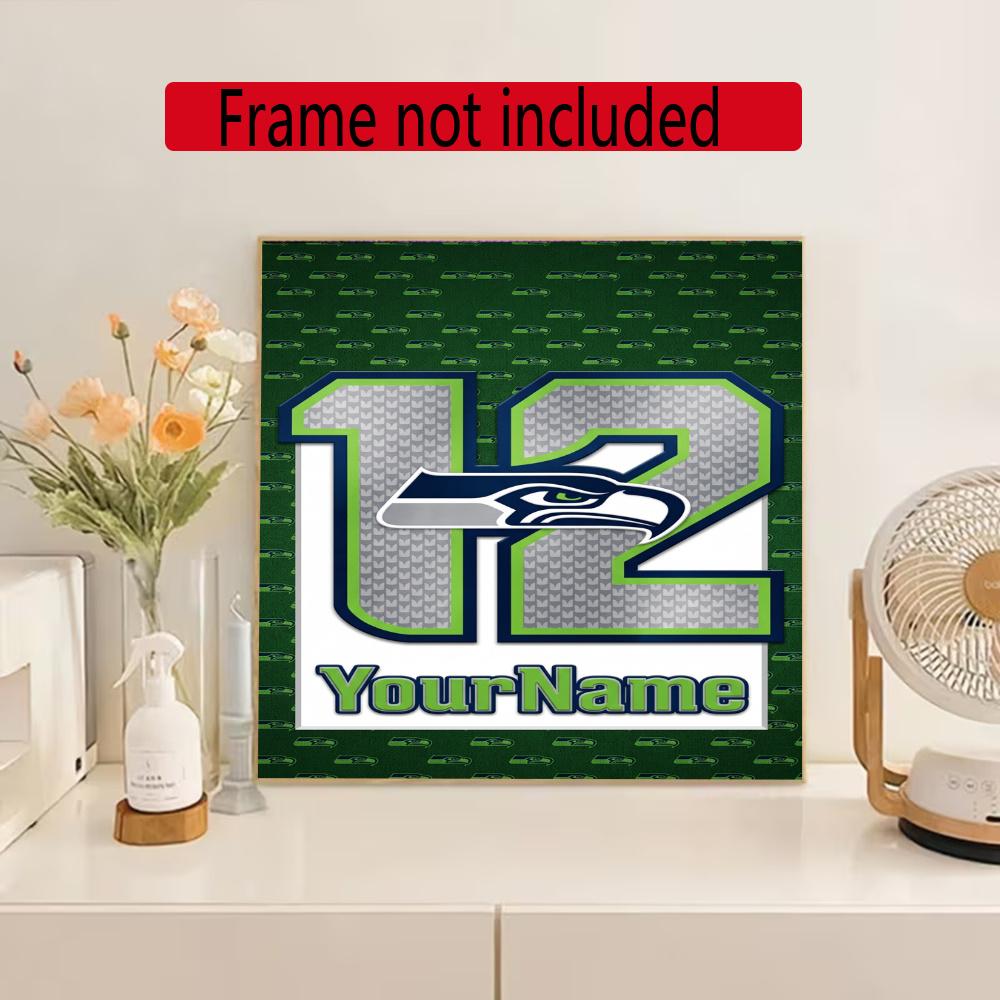 Seattle Seahawks Personalized Text Diamond Painting Round Diamond Mosaic Rhinestones Diamond Embroidery Craft Kit Wall Decor Without Frame