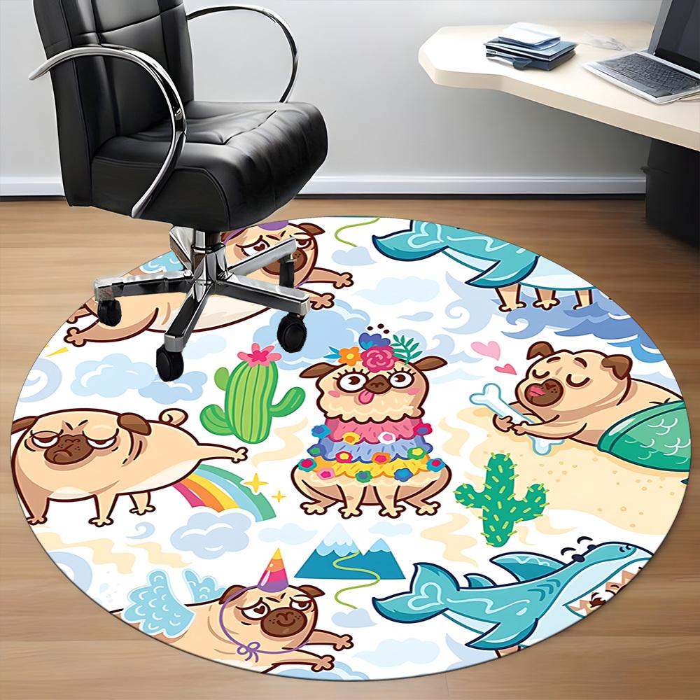 1PC Pug Party Office Round Area Rug,  Mat Suitable ForOffice, Under Office Chairs Bedroom Living Room Home Decor, Room Deco