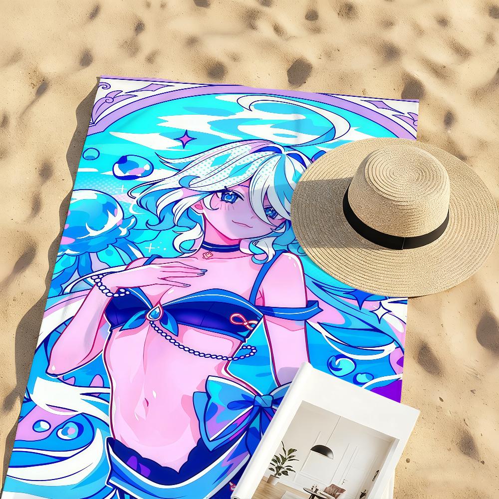 Game Cute Furina Genshin Towel Sports Quick Dry Travel Camping Gear Sandproof Soft Light Large Beach Towel