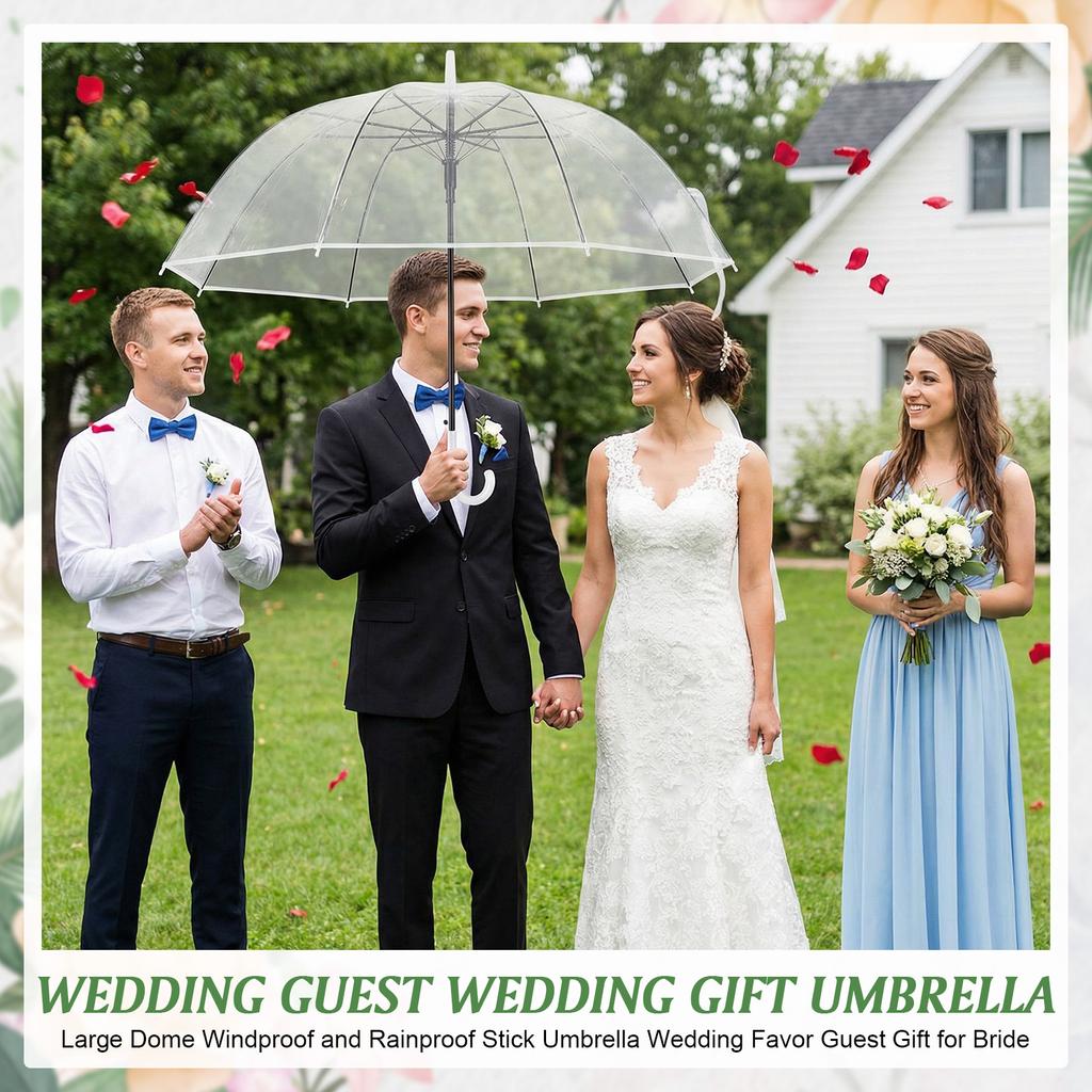 52 Inch Large Dome Rain Windproof Stick Umbrellas Auto Open Clear Dome Umbrella for Wedding Bridal Parties Graduation Outdoor