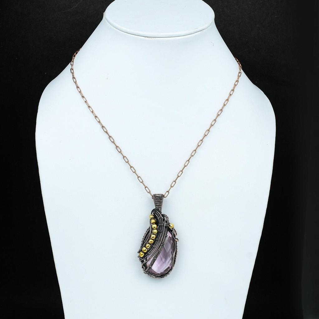 Pendentif Kunzite Rose Cuivre Pendentif Enveloppé de Fil de Cuivre Pierre Précieuse Kunzite Bijou en Cuivre Pendentif Fait Main Cadeau pour Mère Bijou en Fil de Cuivre