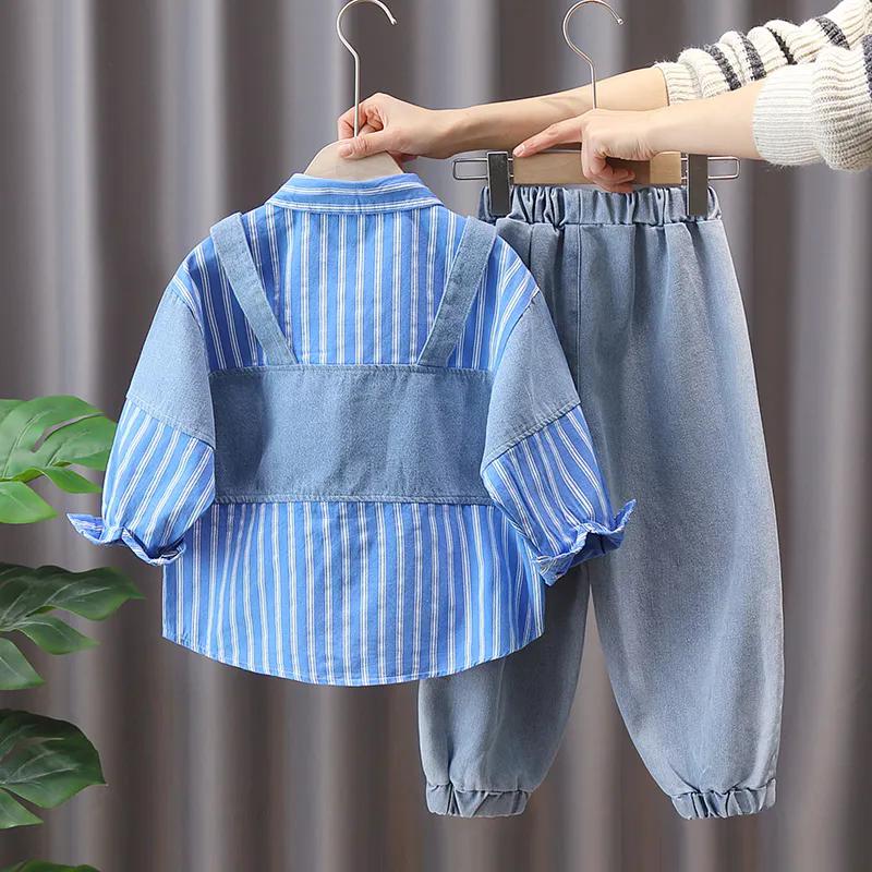 Children's Clothing Girls Spring and Autumn Clothing Suits Shirts and Feet Pants Set Shirts Ruffled Bow Tie Two-piece Suit