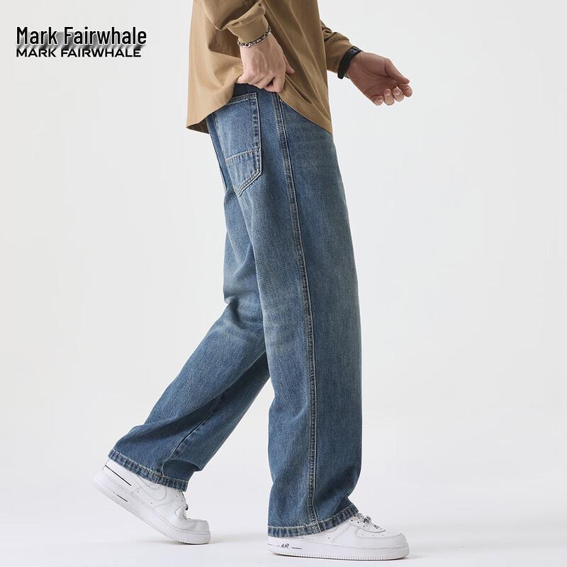 Mark Fairwhale Men's Straight Loose Fit Washed Denim Jeans