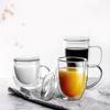 Transparent Double Wall Cup with Lid Thickened Coffee Cup Double Milk Cup
