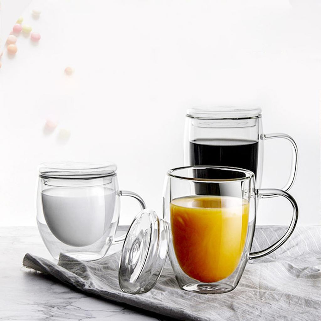 Transparent Double Wall Cup with Lid Thickened Coffee Cup Double Milk Cup