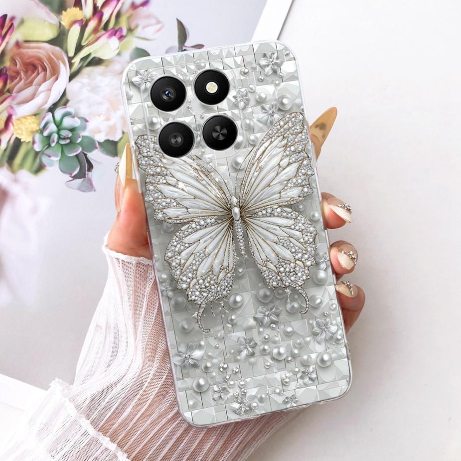 For Honor 400 Smart 5G Case LGN-NX1 Luxury Flowers Butterfly Painted Cover Silicone Case For Honor X7d X 7d HonorX7d Soft Fundas