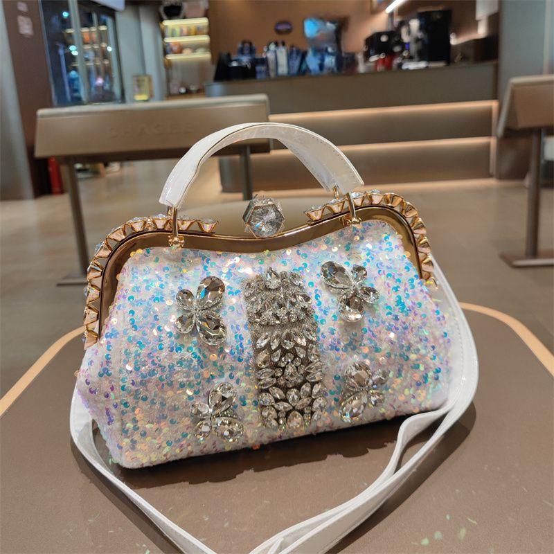 Fashionable Large Capacity Single Shoulder Crossbody Sequin Studded Diamond Handbag