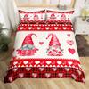 Valentines Day King Duvet Cover Romantic Bedding Set Kawaii Couple Gnome Comforter Cover Pink Rose Hearts Polyester Quilt Cover