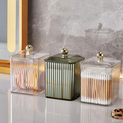 Multipurpose Stylish Cotton Swab Dispenser Home Accessory Storage Container with Easy Access Lid for Organization