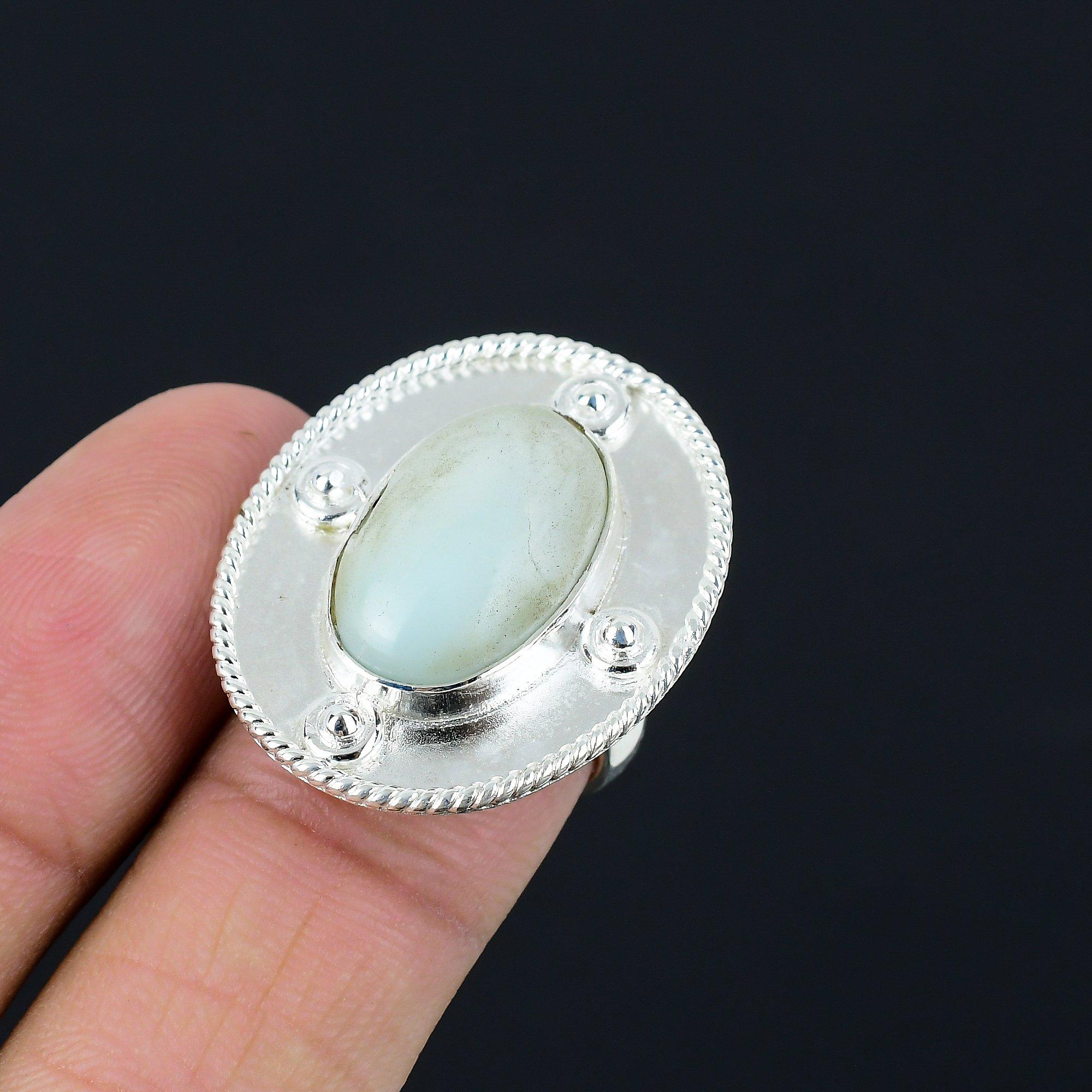 Blue Aragonite Stone Handcrafted Wife Ring Jewelry Size 7.5 925 Sterling Silver 7.5