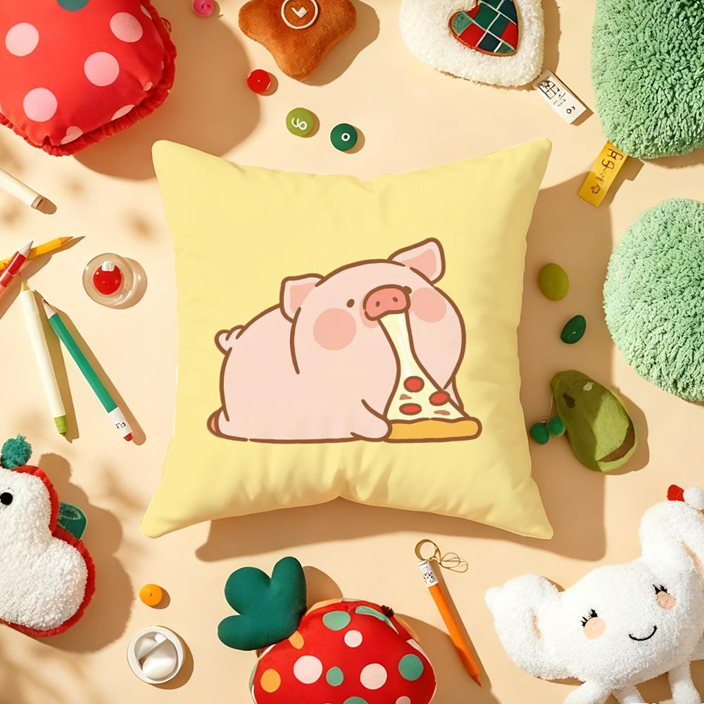 Cute Cartoon lulu pig Cushion Cover Plush Fabric Soft DoubleSided Printed Sofa Warm Winter Home Gift Pillow Cover