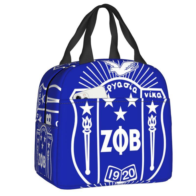 Custom Zob Zeta Phi Beta Greek Letter Insulated Lunch Bags for School Office Leakproof Thermal Cooler Bento Box Women Children