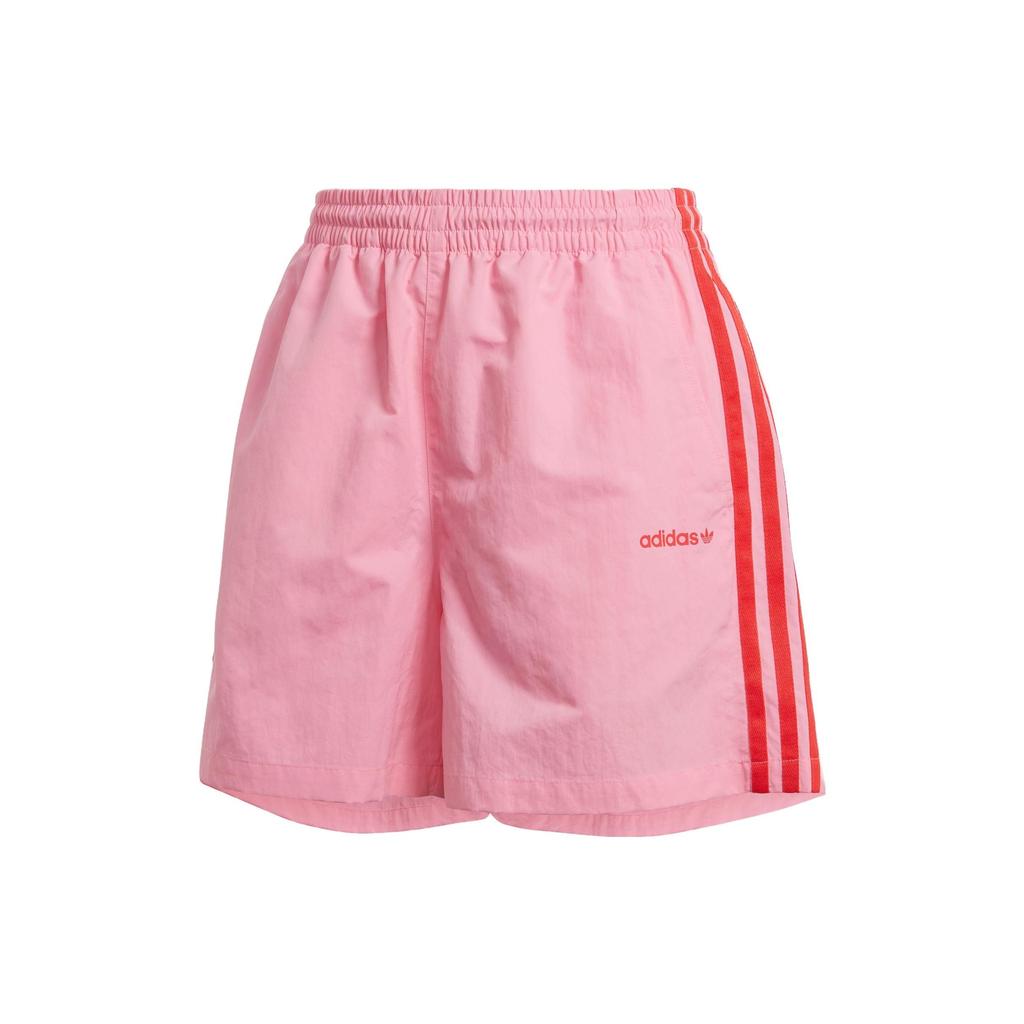 Adidas Originals Trefoil Logo Stripe Elastic Waist Straight Regular Shorts Women Bottoms Pink IT8163