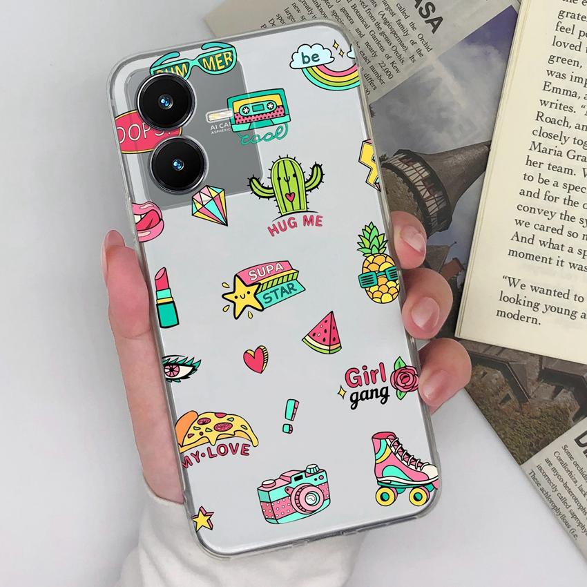 Covers Case For Vivo Y22S Y27 Y33 Y35 Y36 Y37 Retro Checkered Pattern Camera Protection Transparent TPU Anti Slip Protective Shell For Vivo Phone Bags