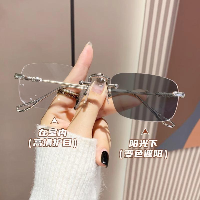 

Очки без оправы с изменяющимся цветом, мужские, с защитой от синего света, автоматические, светочувствительные, могут быть оснащены очками с оправой в виде плоских очков color-changing gray