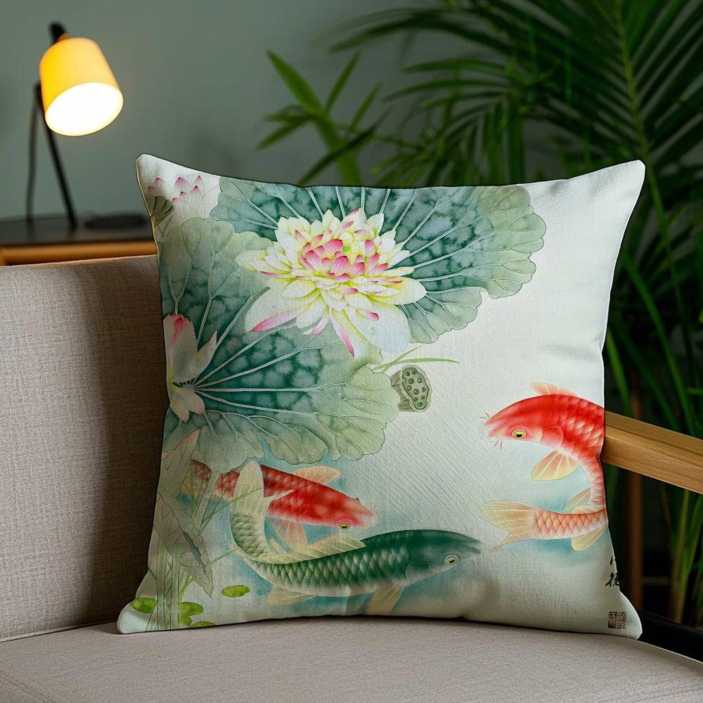

Наволочка с натуральным рисунком карпов кои и лотоса, пылезащитная, на молнии, из шелковистого короткого плюша, чехол для диванной подушки 12x12Inch
