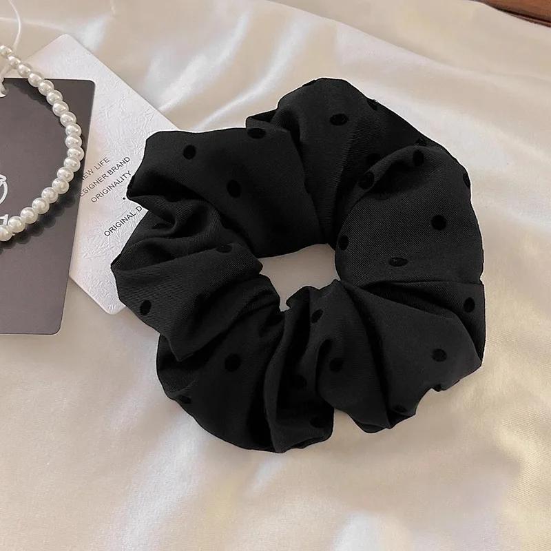 New Polka Dot Hair Ties Rope Women Large Size Heart Bowknot Printed Scrunchies Grey Black Hairband Ponytail Holder Headwear
