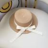 Summer Sun Hat Parent-Child Bucket Cap Women Baby Girls Simple Beige Lace Bowknot Ribbon Straw Hat Beach Outdoor Panama Bonnet