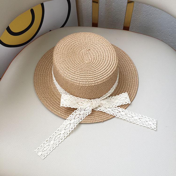 

Parent-child Straw Hat Adult Kids Summer Large Brim Flat Fisherman Cap Girls Sun Visors Travel Beach Bowknot Sunshade Caps Women Adult хакі