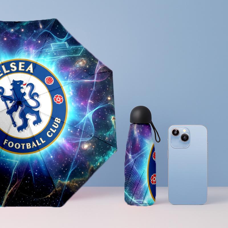 Chelsea FC Pattern Printed Mini 5 Folds 8 Ribs Compact Umbrella Windproof Waterproof Lightweight Portable Folding