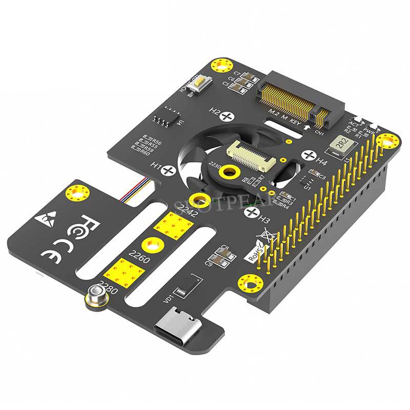 Raspberry Pi5 Scheda di espansione 3-in-1 PCIeTurnM.2 NVMe SSD 2280 Unità a Stato Solido con ventola